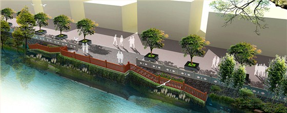 洪梅镇梅沙村特色村庄塑造工程项目整体规划景观驳岸效果图