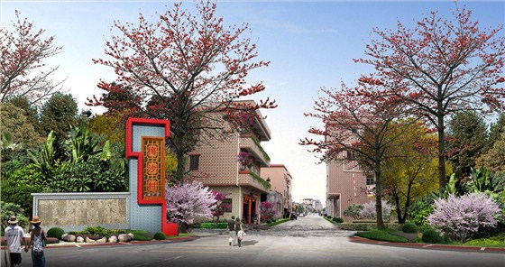 洪梅镇梅沙村特色村庄塑造工程项目整体规划入口大门效果图二